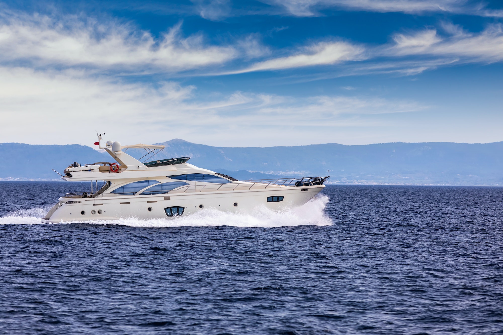 Motor yacht at sea. Yachting, luxury sea vacation.